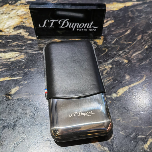 S.T. Dupont Chrome + Black Leather Triple Cigar Case