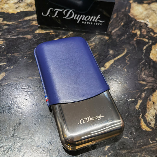 S.T. Dupont Chrome + Blue Leather Triple Cigar Case