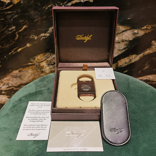Davidoff Double-Blade Cigar Cutter Stainless Steel Brush Brown