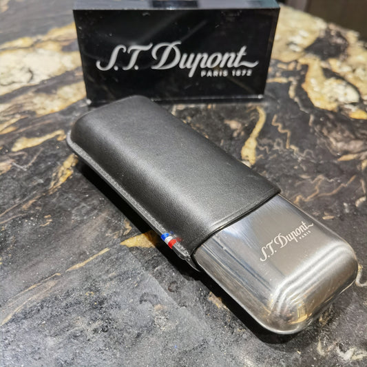 S.T. Dupont Chrome + Black Leather Double Cigar Case
