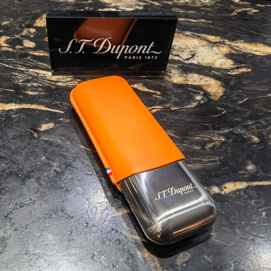 S.T. Dupont Chrome + Orange Leather Double Cigar Case